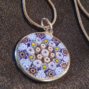 Murano Millefiori Italian Art Glass .22 Inch Sterling 925 Snake Chain.